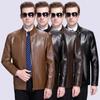 Мужская кожаная куртка с воротником-стойкой на весну, осень и зиму, повседневная одежда для мотоциклистов в корейском стиле для пап среднего возраста, куртка из овчины большого размера
