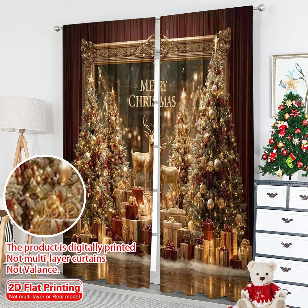 2 шт. 2D плоская печать Рождественские оконные шторы merry christmas11 100% Полиэстер Без электричества Весна Идеально для Праздничных