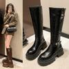 Мотоциклетные ботинки ретро коричневые с пряжкой на ремне и круглой головкой высокие водонепроницаемые платформы Fang Hei 2024 новый стиль коричневые длинные женские ботинки