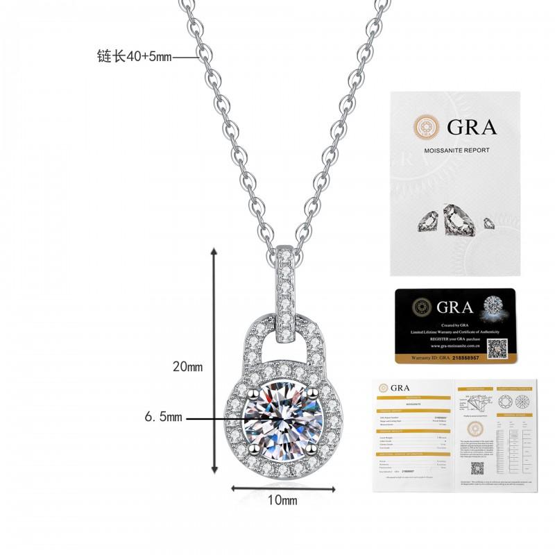 D Color 1ct Moissanite Lock Pendant Necklace Simple Versatile Chain Women