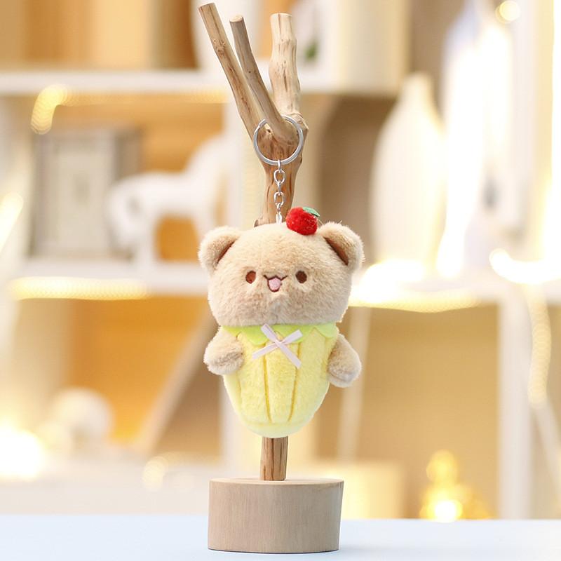 Cream Ice Cone Pig Bear Rabbit Dog Plush Keychain Stuffed Doll Decoration Gift