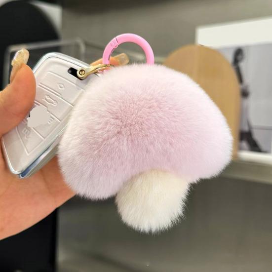 Плюшевый брелок в виде гриба, нечеткий искусственный мех кролика, автомобильный брелок для ключей, DIY брелок, подвеска, украшение, украшение для рюкзака, подарок на день рождения