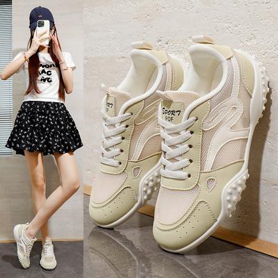 2025 Новые толстые белые женские туфли на шнуровке без застежек - корейские дышащие сетчатые кроссовки