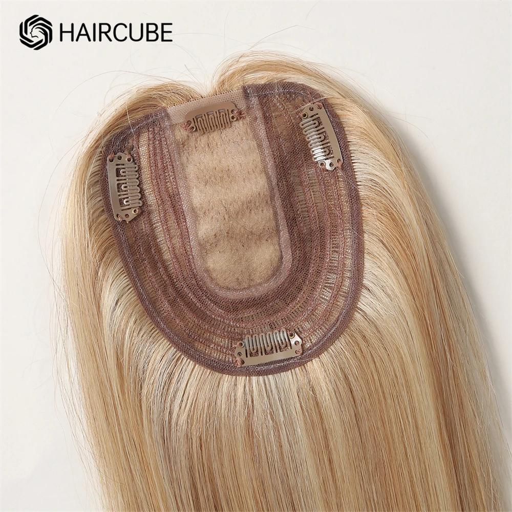 HAIRCUBE 12-дюймовые женские топперы из натуральных волос, золотисто-русые мелированные волосы для женщин, шелковая основа для выпадения волос, зажим в топперах, плотность 150%