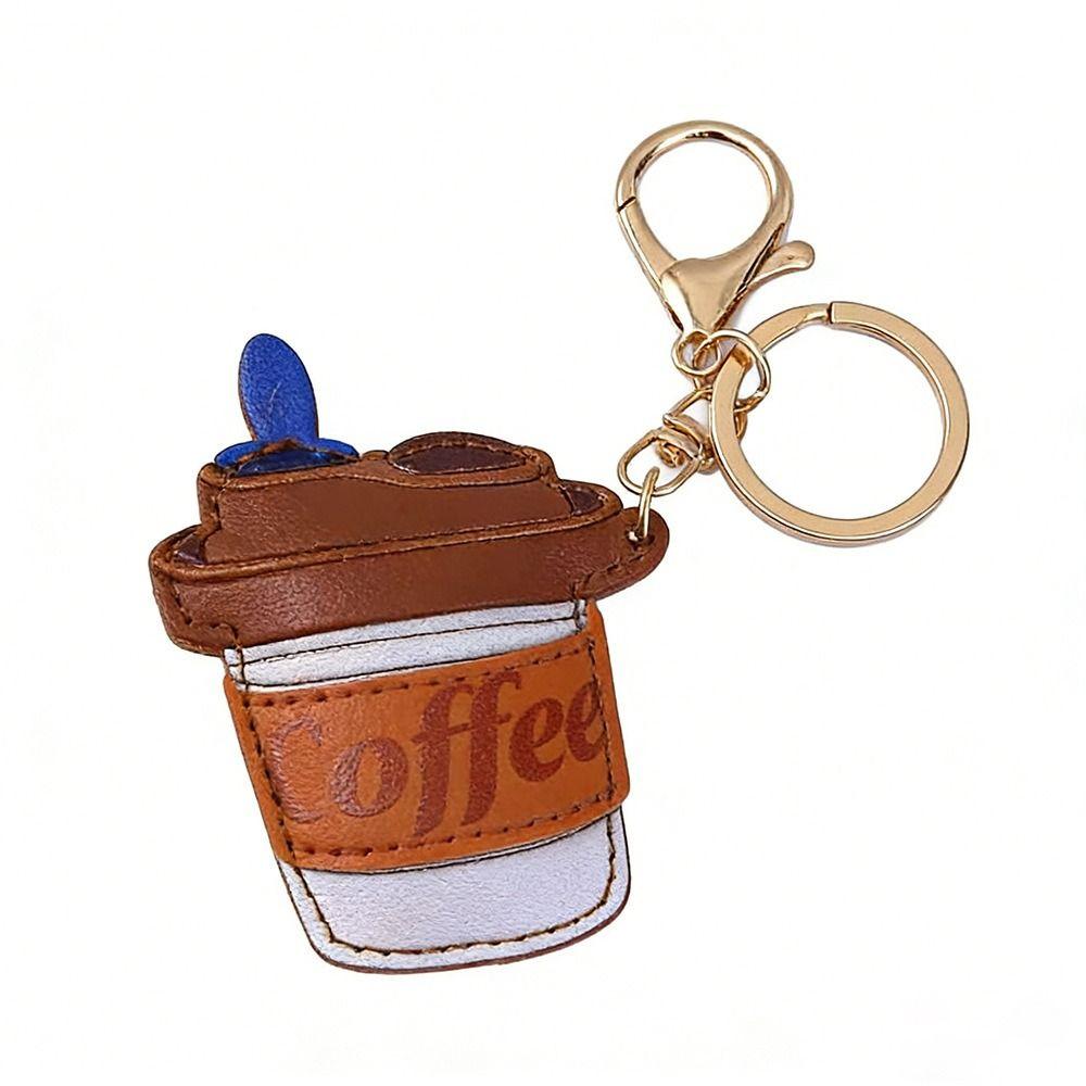 Hanger Pu Keychain Candy Color Bag Charm Lovely Coffee Cup Leather Pendant Bag Pendant