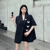 Высококачественный черный блейзер с вышивкой бабочек, короткий рукав, для женщин, летний, нишевый дизайн, верхняя одежда, костюм, топ