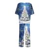 Ayollar uchun muz ipakli satin Rojdestvo printli pajama to'plami, qisqa yengli ko'ylak va uzun pajama shimlari to'plami, yumshoq uy kiyimi