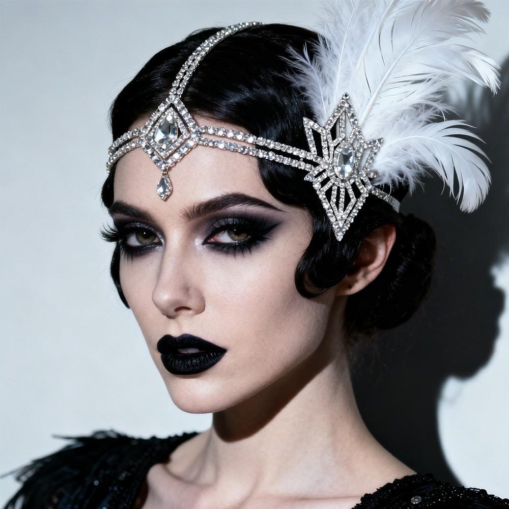 Exquisite Vintage Feather Headband Sequin Crystal Masquerade Hair Band Rhinestone Tassel 1920s Hair Accessories Women