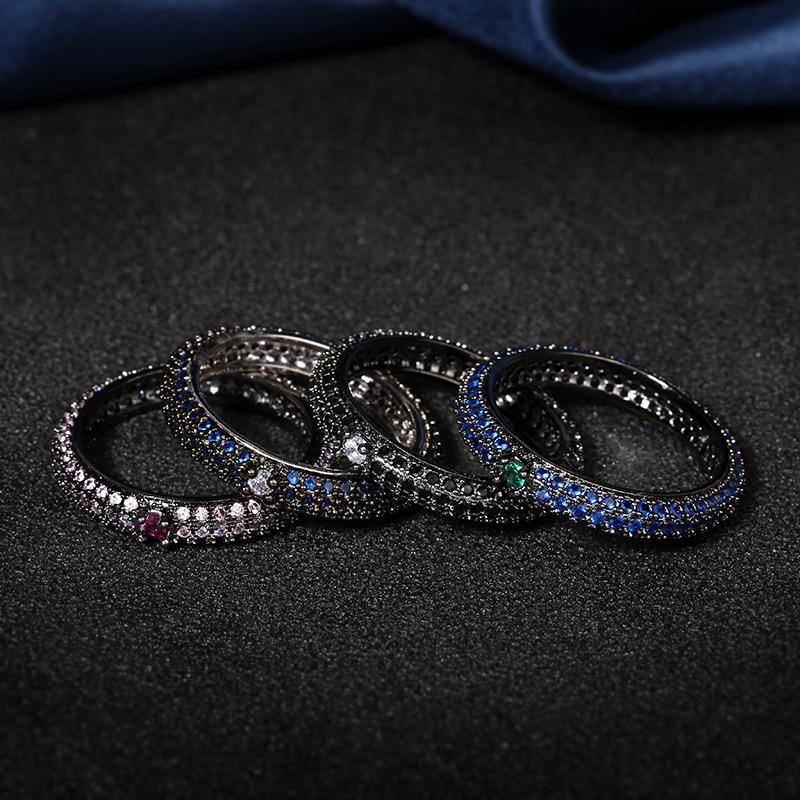 Роскошное Великолепное Цветное Бриллиантовое Циркониевое Кольцо 925 пробы Черная Циркониевая Линия Простое Геометрическое Кольцо Подарок на День Рождения Свадебное Ювелирное Кольцо