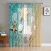 Beach Sea Starfish Shells Green Sheer Curtains for Living Room Decoration Window Curtains Kitchen Tulle Voile Organza Curtains