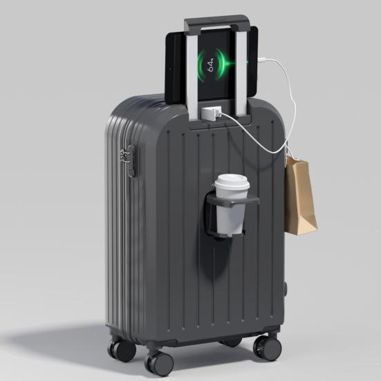 Чемодан 20 дюймов, твердый корпус, устойчивая к царапинам поверхность, USB-интерфейс, подстаканник, крючок для подвешивания и кодовый замок, бесшумное вращающееся колесо, чемодан для багажа
