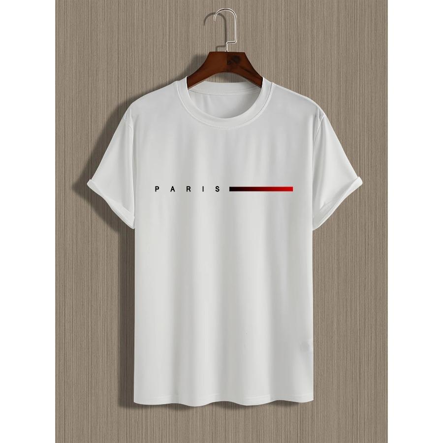 Мужская летняя свободная футболка PARIS Creative Letter Print, 100% хлопок, повседневная, облегающая, с круглым вырезом и короткими рукавами
