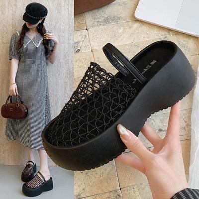 Новый летний дизайн сетчатые полые дышащие сумка голова полушлепанцы женские на толстой подошве римские маффины обувь сандалии