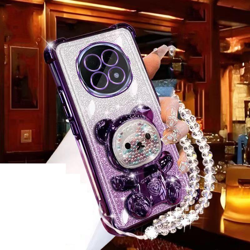 Glitter Bear Bracket Holder Bracelet Case On For Motorola Moto G24 G14 G34 G04 G84 G54 E14 G53 G52 G82 Lanyard Shockproof Cover