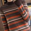 Осень и зима новый полосатый полу-водолазка женский трикотажный свитер с длинным рукавом контрастных цветов, пуловер с цветной полосой, свободный и тонкий базовый