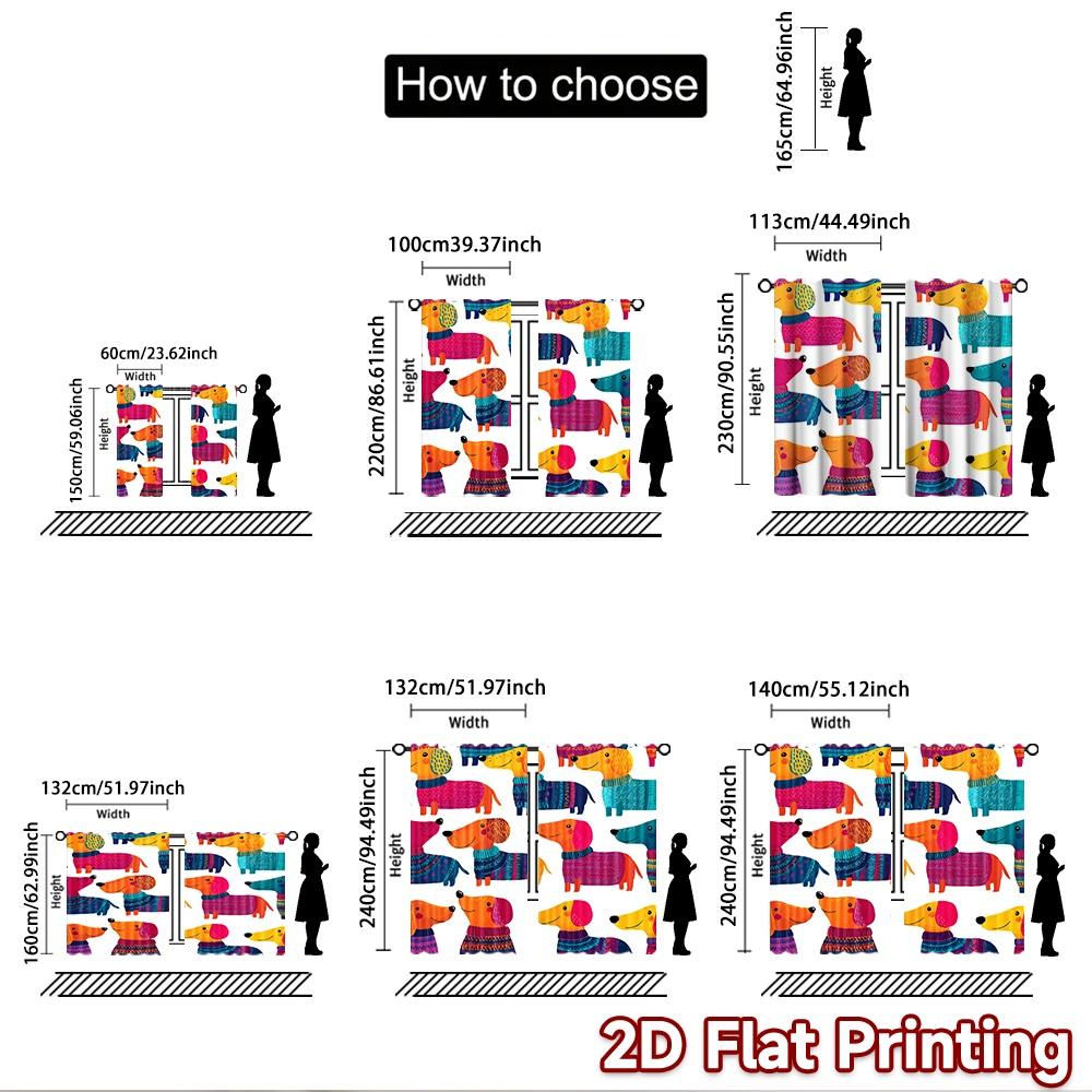 2D flat printing 2pcs Scene Curtains Dachshunds Cute Dogs Digital Printed Polyester Drapes Holiday Decorations Use for Holiday