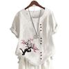 Women's Casual Cotton Short Sleeve Top with 11 Colorful Floral Prints and Round Neck