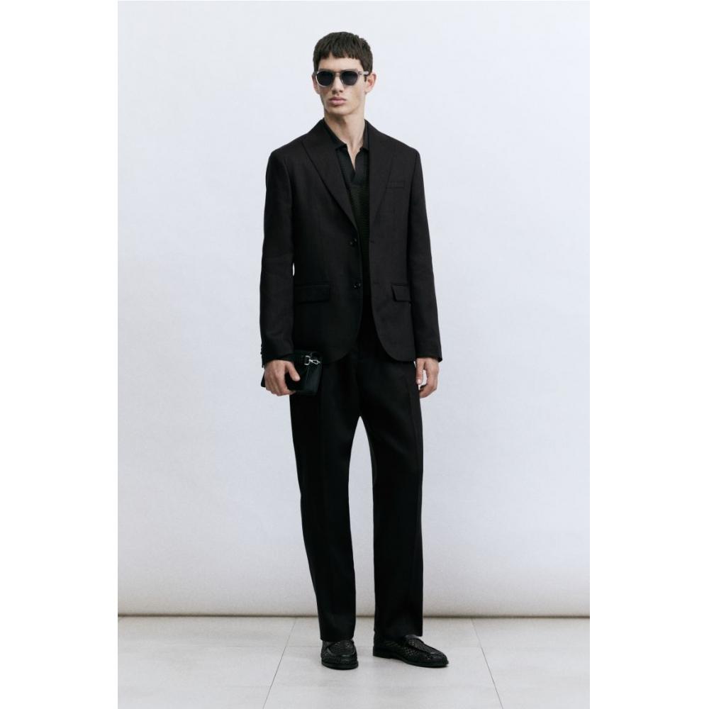 Пиджак HM Regular Fit из льняной смеси черного цвета