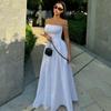 Women's Autumn and Winter Fashion Sexy One-line Shoulder with Chest Pleated Solid Color Dress
