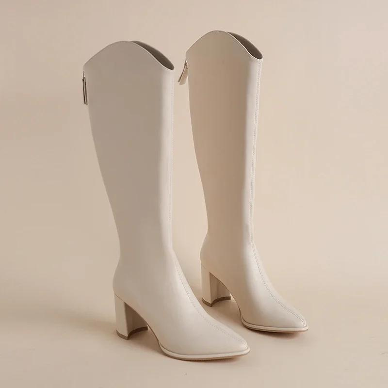 Autumn Winter Women Knight High Boots Fashion Pointed Toe Knight Long Booties Female Thick Heel Shoes