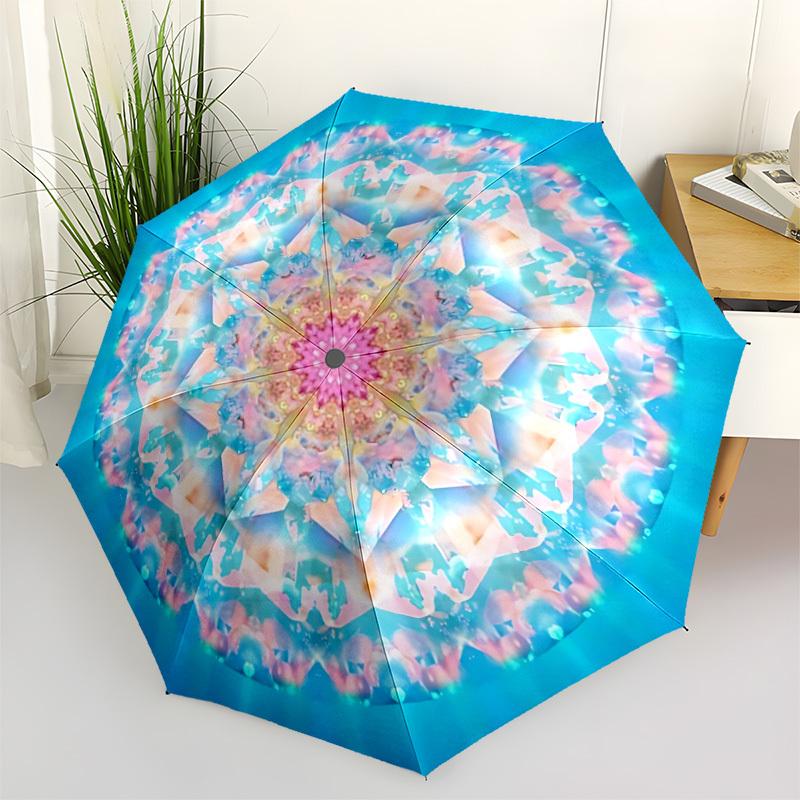 1pc Mandala Art Automatic Folding Umbrella, 8-Rib Iron Frame, Casual Outdoor Accessory for Birthday Festival Gifts yy251128118