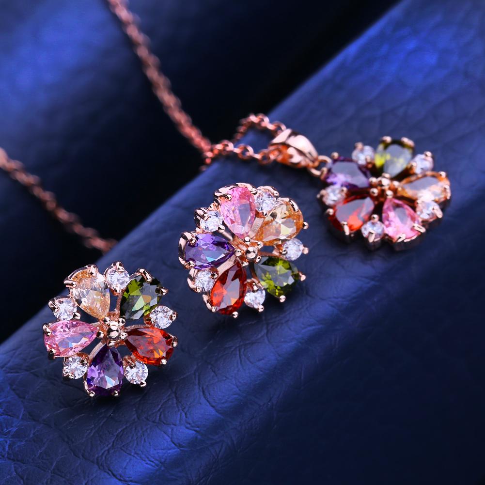KNIKOO Flower Jewelry Sets Necklace Earrings For Women Cubic Zirconia Fashion Flower Necklace Earrings Jewelry Sets