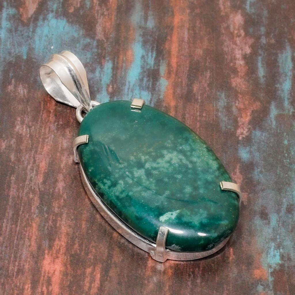 Индийский мох-агат, драгоценный камень, стерлинговое серебро 925 пробы, замечательный ювелирный кулон ручной работы