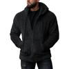 Winter Men Sweater Hooded Zip-up Long Sleeves Drawstring Thick Plush Solid Color Cardigan Pockets Mid Length