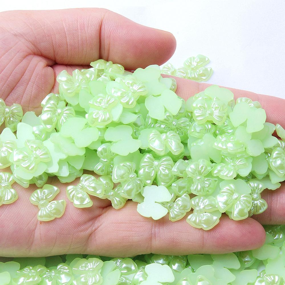 Resin Bow Tie Beads 13mm Flatback Rhinestones Colorful Loose Beads for DIY Hair Rope Scrunchie Jewelry Making 10g