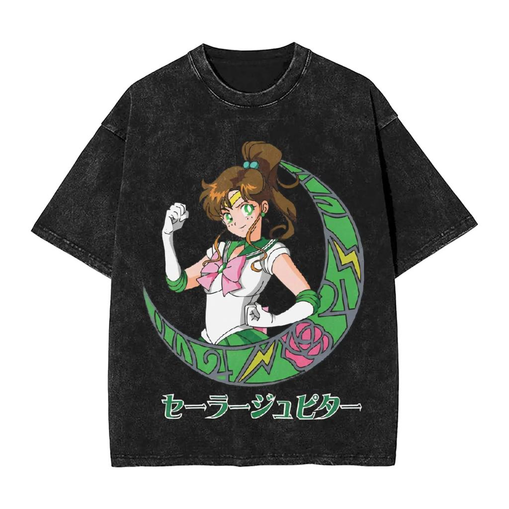 Sailor Moon "Usagi Tsukino Bunny Ears Vintage Wash" Anime Black Women And Men T-Shirt