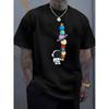 Men's Summer 100% Cotton Fashionable Casual Loose Polyester Astronaut Planet Pattern Printed Round Neck Short Sleeve T-shirt Top