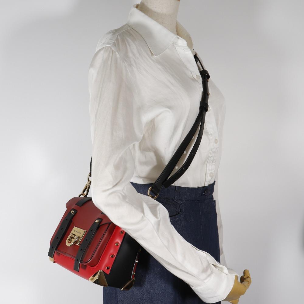 Michael Kors Manhattan Small Shoulder Bag Studs Color Block Red Leather Women Used