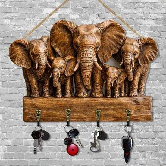 Wooden Animal Sign with 4 Hooks Decorative Hanging Horse Sign Rustic Wall Art Elephant Sign for Holding Keys Bags Scarves Bedroom Entryway Decor