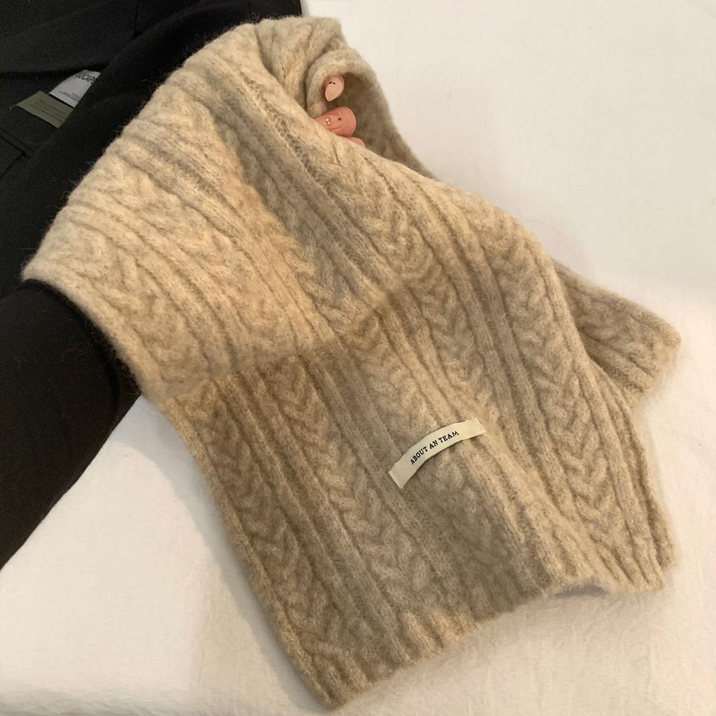 Yellow knitted wool scarf, women's autumn and winter Korean high-end sense, thickened atmosphere, warm and cold-proof neck scarf