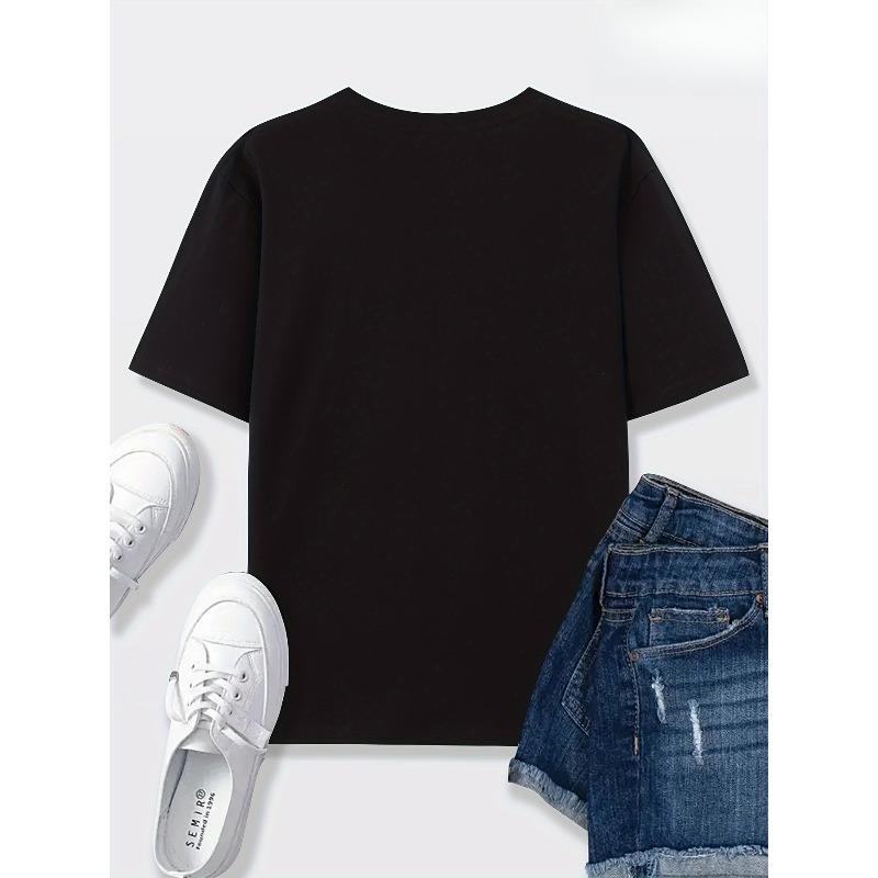 Женская белая полиэстеровая футболка европейского размера с принтом в виде розовой звезды - Повседневная, удобная и универсальная для дома