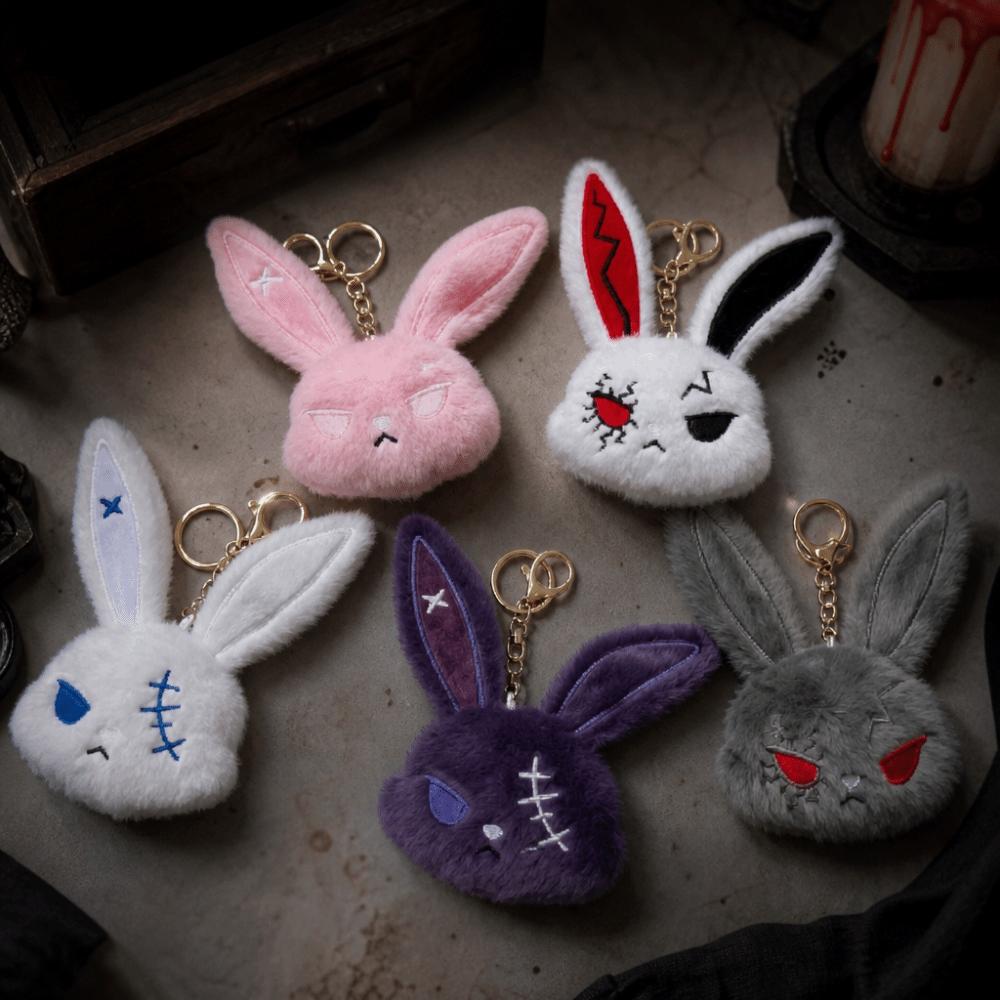 Dark Style Gothic Bunny Keychain Cute Wounded Rabbit Keychain Plush Rabbit Keyring  Daily Use