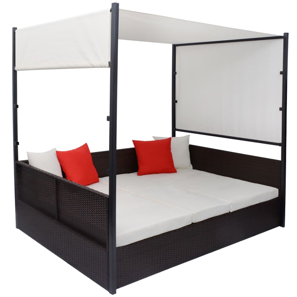 vidaXL Gartenbett mit Baldachin Braun 190×130 cm Poly Rattan