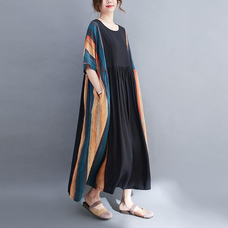 Short Sleeve Plus Size Cotton Women Casual Loose Long Dress