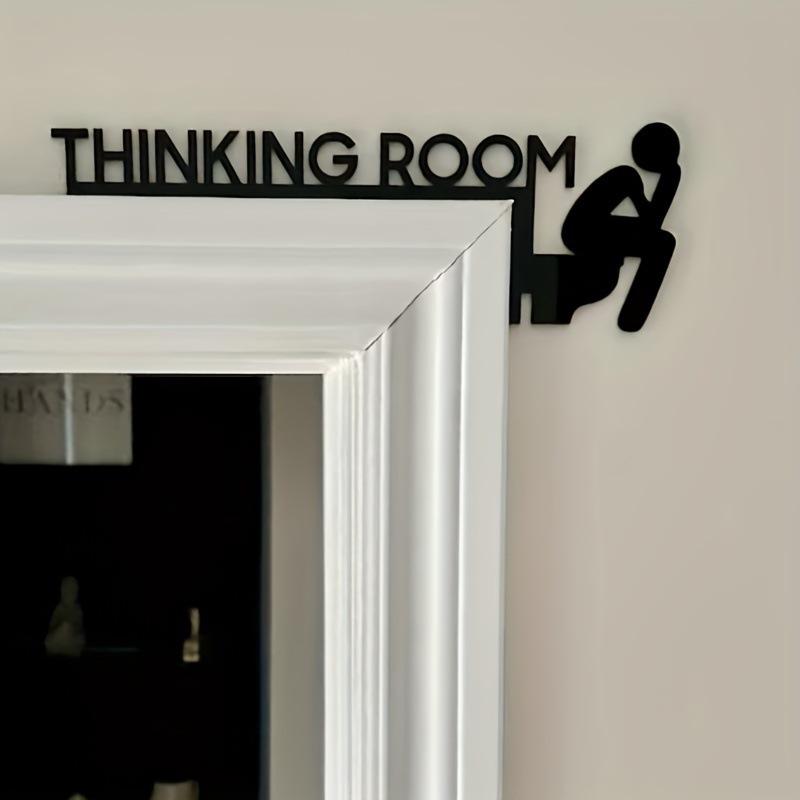 1Pc Thinking Room Interesting Toilet Door Metal Logo, Interesting Home Bathroom Logo, Interesting Bathroom Door Decoration Black Logo, Home De