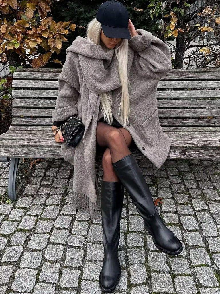 INS Spring Women's Elegant Knit Coat with Scarf