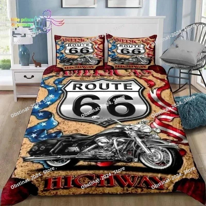 3D Historic American Route 66 Bedding Set Printed Bed Set Duvet Cover Sheet Pillowcase Bed Soft Quilt Cover Full Queen King Size