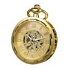 TREEWETO Antique Mechanical Skeleton Pocket Watch with Chain Hand-wound Men's (Gold)