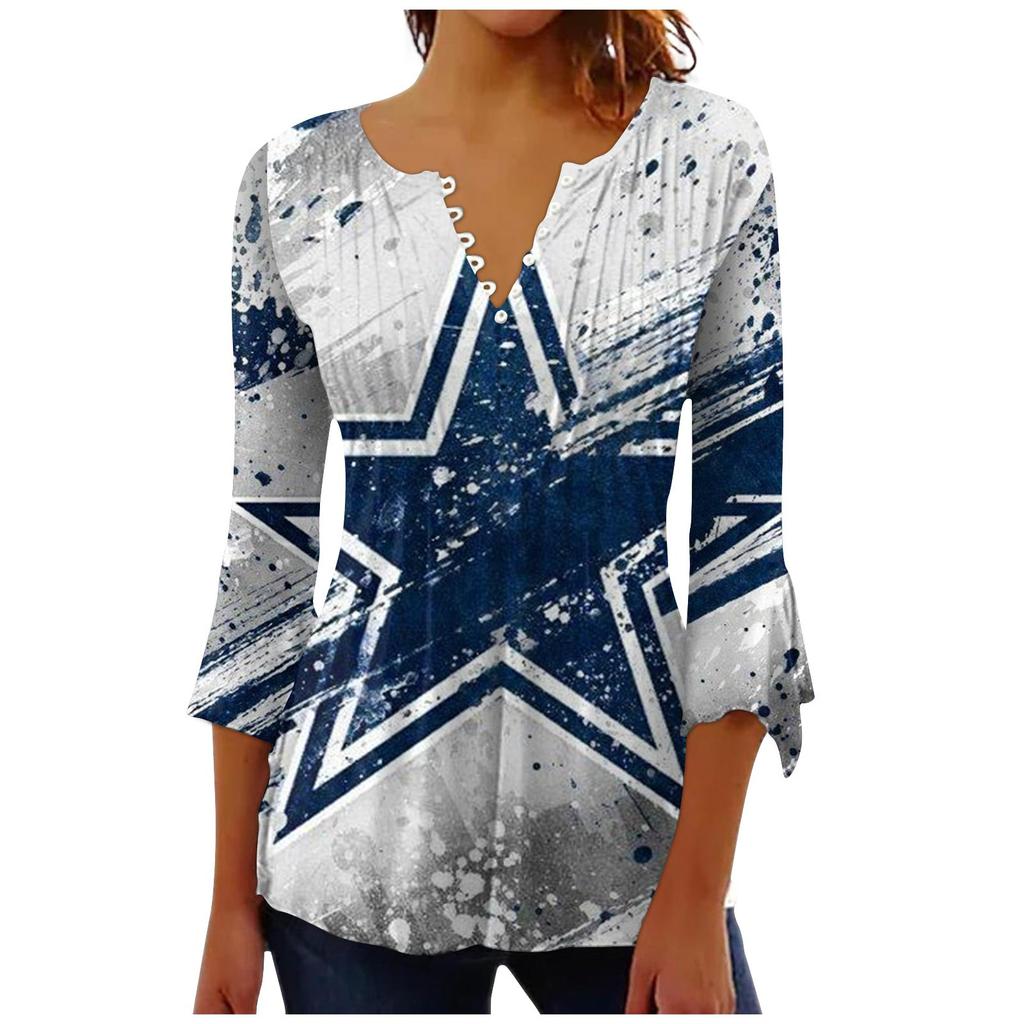 Женская модная футболка с короткими рукавами и v-образным вырезом с принтом ко Дню независимости с седьмым рукавом