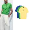 Summer New Product Women's Clothes French Breasted Decoration Short-Sleeved Knitting Polo Shirt Collar Casual Tops 2142019