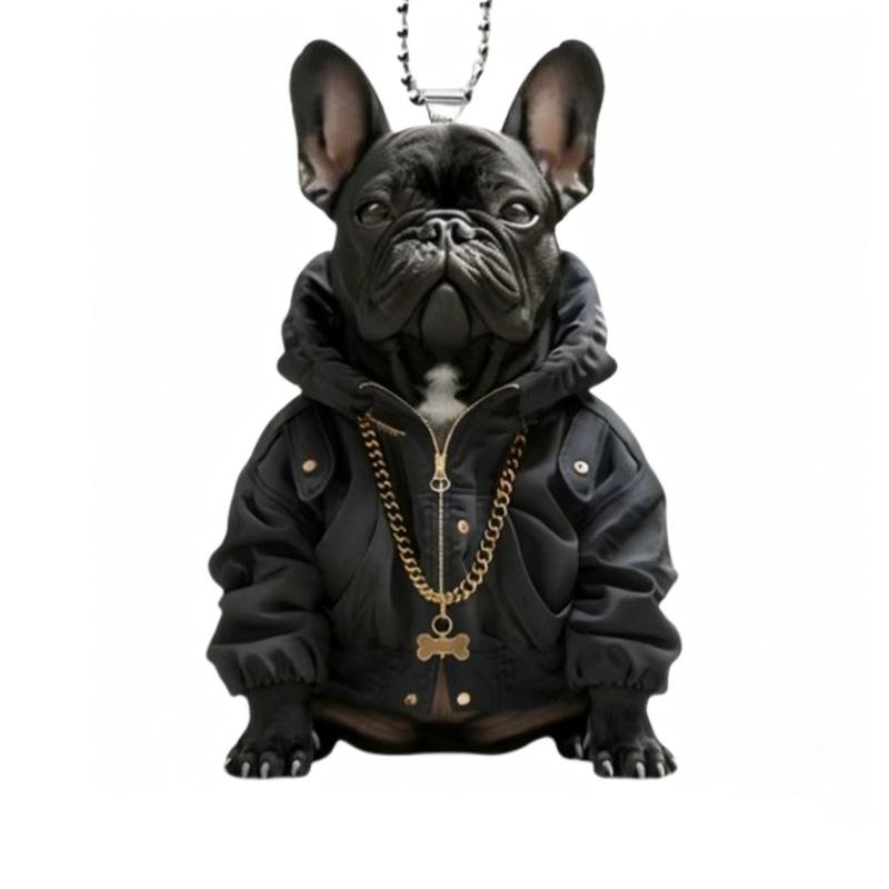 Черный Французский Бульдог Акриловый Подвеска на Зеркало Заднего Вида Автомобиля