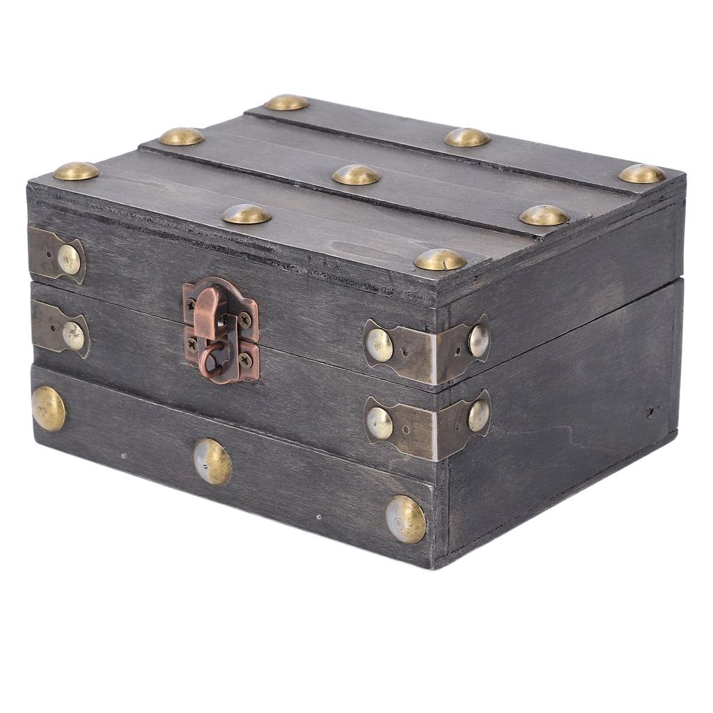 Vintage Wooden Storage Box 145x120x85mm Multifunctional Decorative Treasure Chest Box with 3 Bit