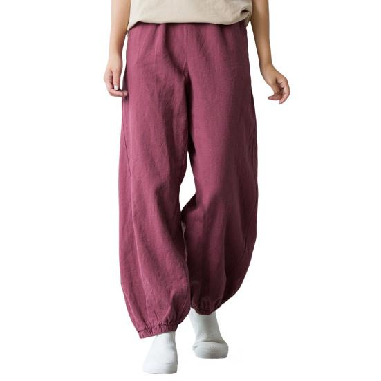 Женские брюки-шаровары, эластичные повседневные брюки с высокой талией и карманами, однотонные свободные шаровары с широкими штанинами