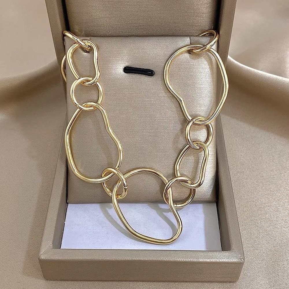 Необычная круглая цепочка золотого цвета, чокер-ожерелье с звеньями, женское ожерелье, праздничные украшения, подарки