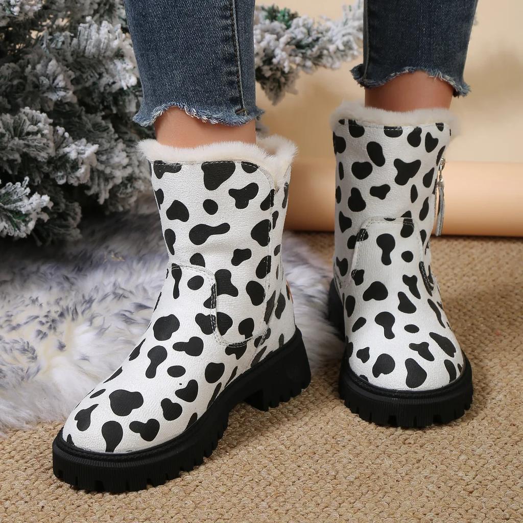 Women's Snow Boots Winter Mid-Tube Plus Velvet Thickened Warm Cotton Shoes Fashion Platform Female Booties
