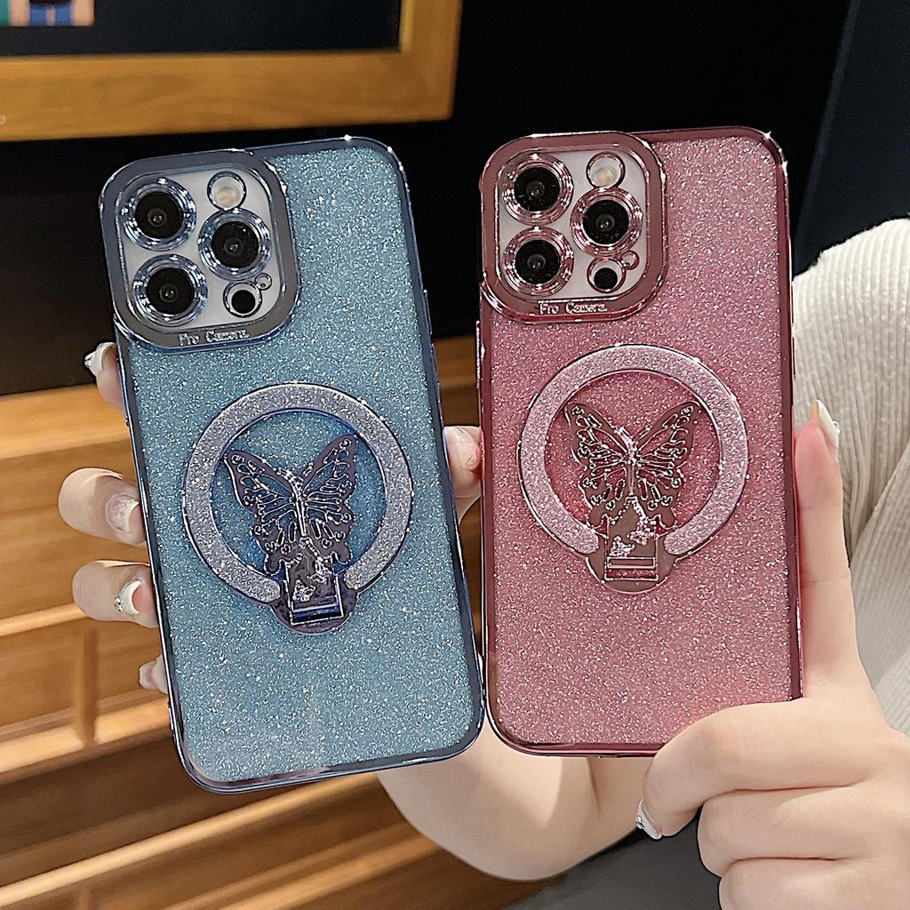 Подходит для Apple 16 Гальванизированный Глиттер для глаз Подставка-бабочка Чехол для телефона, Противоударный Защитный чехол для iPhone15promax
